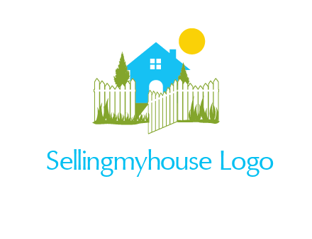 fence and house with trees sun real estate logo