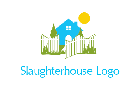 fence and house with trees sun real estate logo