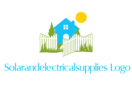 fence and house with trees sun real estate logo