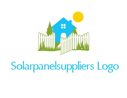 fence and house with trees sun real estate logo