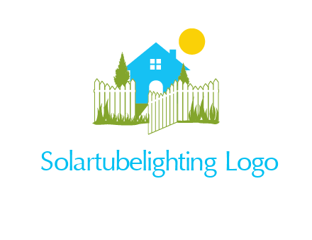 fence and house with trees sun real estate logo