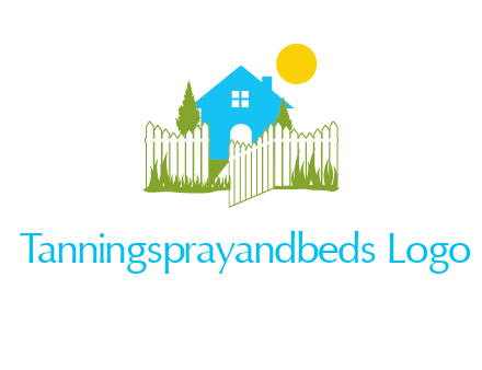 fence and house with trees sun real estate logo