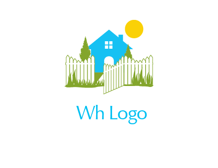 fence and house with trees sun real estate logo