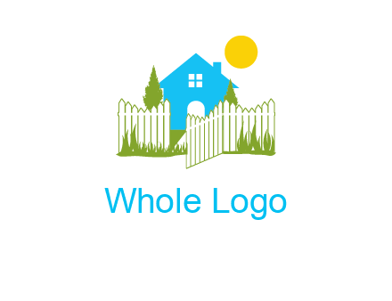fence and house with trees sun real estate logo