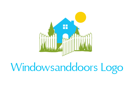 fence and house with trees sun real estate logo