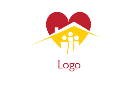 abstract family in house and heart logo