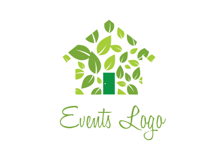 leaves in abstract house real estate logo