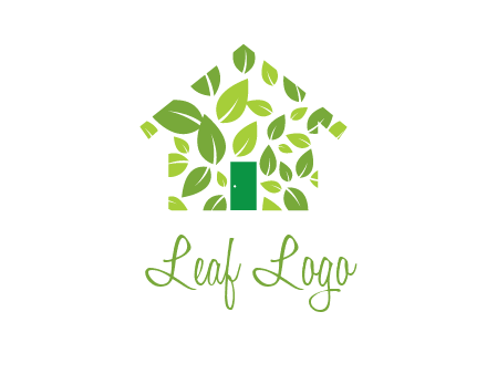leaves in abstract house real estate logo
