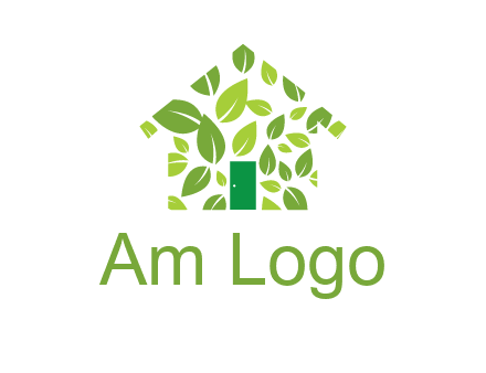 leaves in abstract house real estate logo