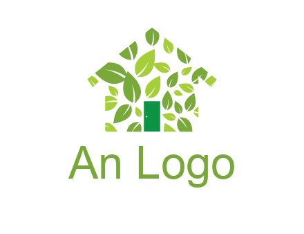 leaves in abstract house real estate logo