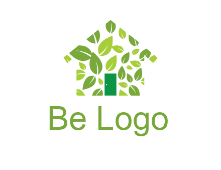 leaves in abstract house real estate logo