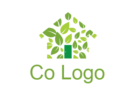 leaves in abstract house real estate logo