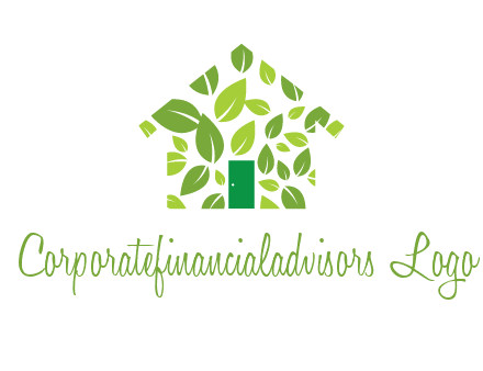 leaves in abstract house real estate logo