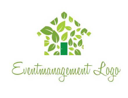 leaves in abstract house real estate logo