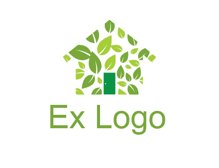 leaves in abstract house real estate logo
