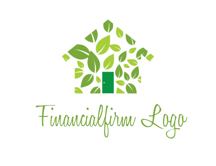leaves in abstract house real estate logo