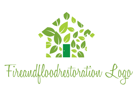 leaves in abstract house real estate logo