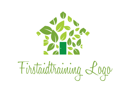 leaves in abstract house real estate logo