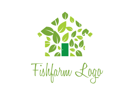 leaves in abstract house real estate logo