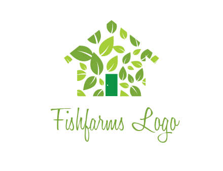 leaves in abstract house real estate logo