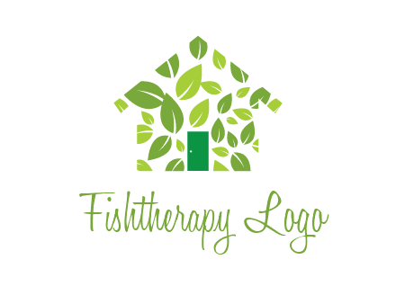 leaves in abstract house real estate logo
