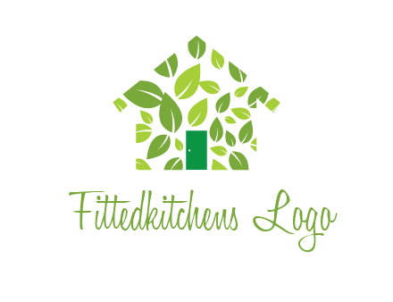 leaves in abstract house real estate logo