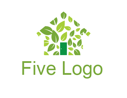leaves in abstract house real estate logo