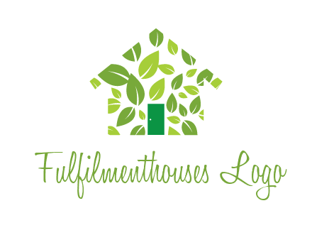 leaves in abstract house real estate logo