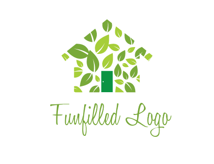 leaves in abstract house real estate logo