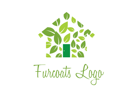 leaves in abstract house real estate logo