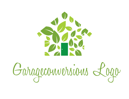 leaves in abstract house real estate logo
