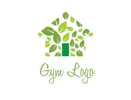 leaves in abstract house real estate logo