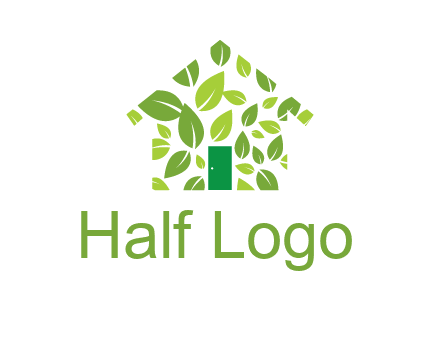 leaves in abstract house real estate logo