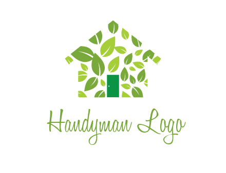 leaves in abstract house real estate logo