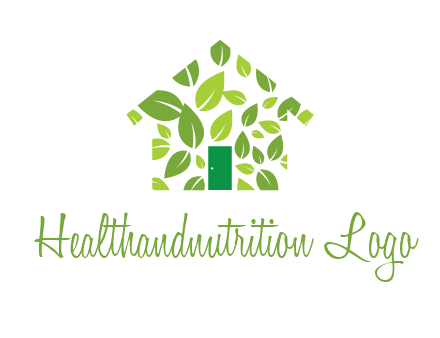 leaves in abstract house real estate logo