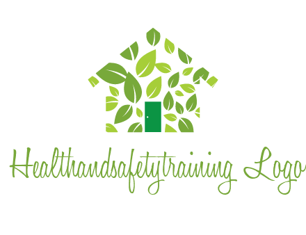 leaves in abstract house real estate logo