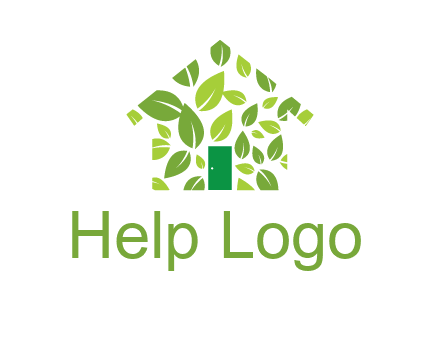 leaves in abstract house real estate logo