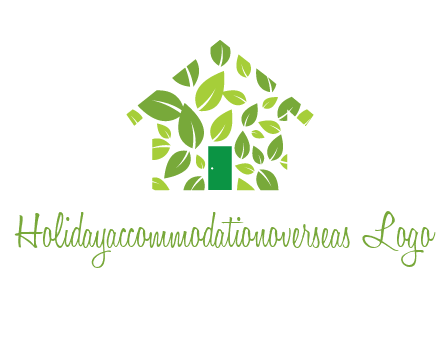 leaves in abstract house real estate logo