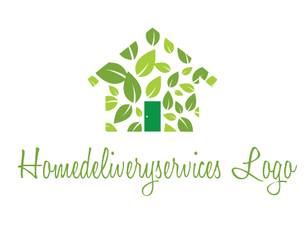leaves in abstract house real estate logo