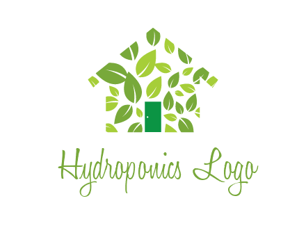 leaves in abstract house real estate logo
