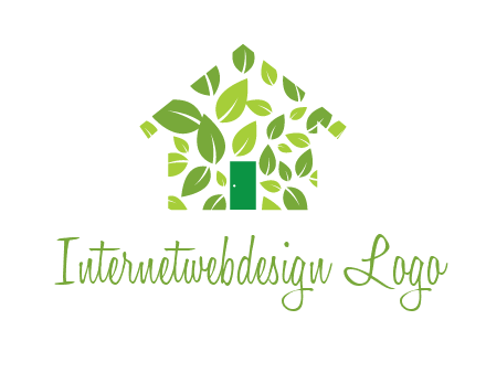 leaves in abstract house real estate logo