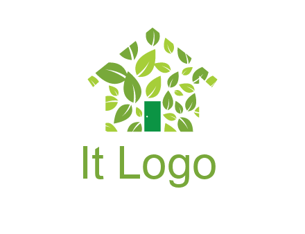 leaves in abstract house real estate logo