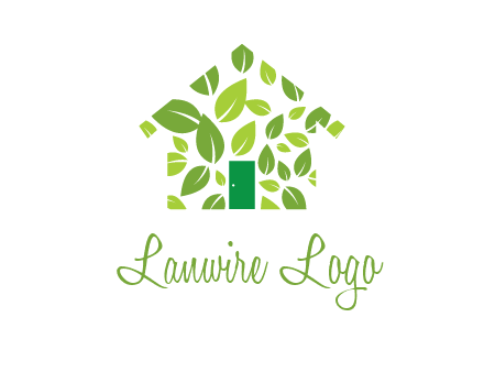 leaves in abstract house real estate logo
