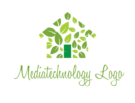 leaves in abstract house real estate logo