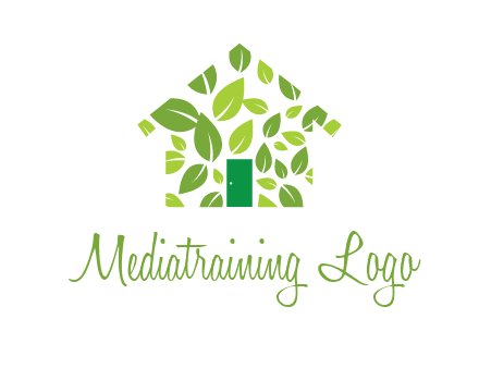 leaves in abstract house real estate logo