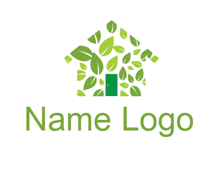 leaves in abstract house real estate logo