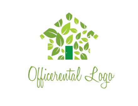 leaves in abstract house real estate logo