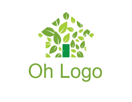 leaves in abstract house real estate logo