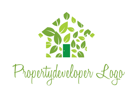 leaves in abstract house real estate logo