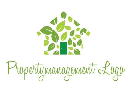 leaves in abstract house real estate logo